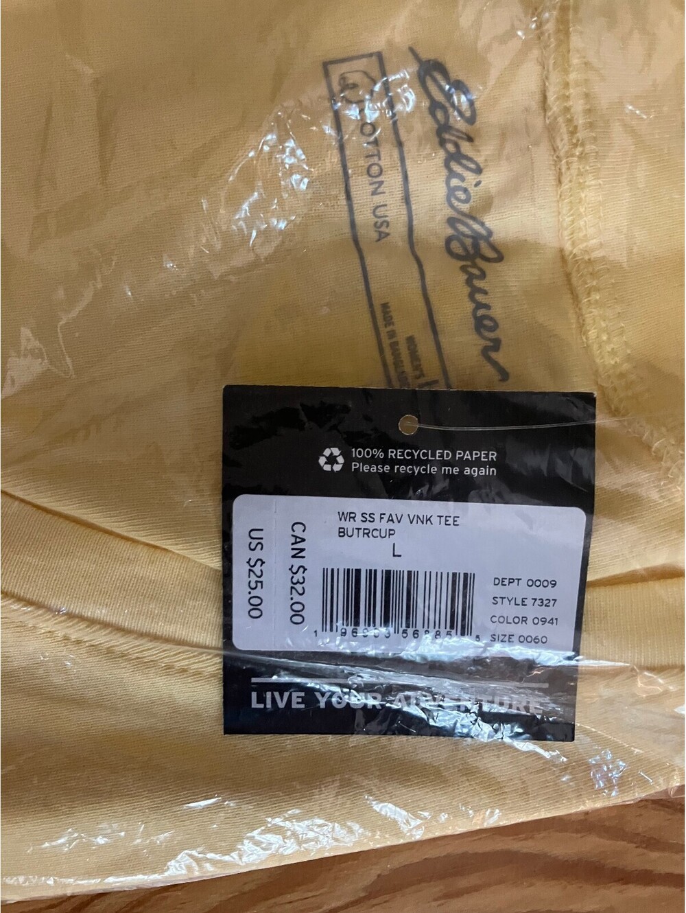 Eddie Bauer Favourite V Neck Tee Buttercup Yellow Cotton Short Sleeve NWT L - Picture 4 of 6